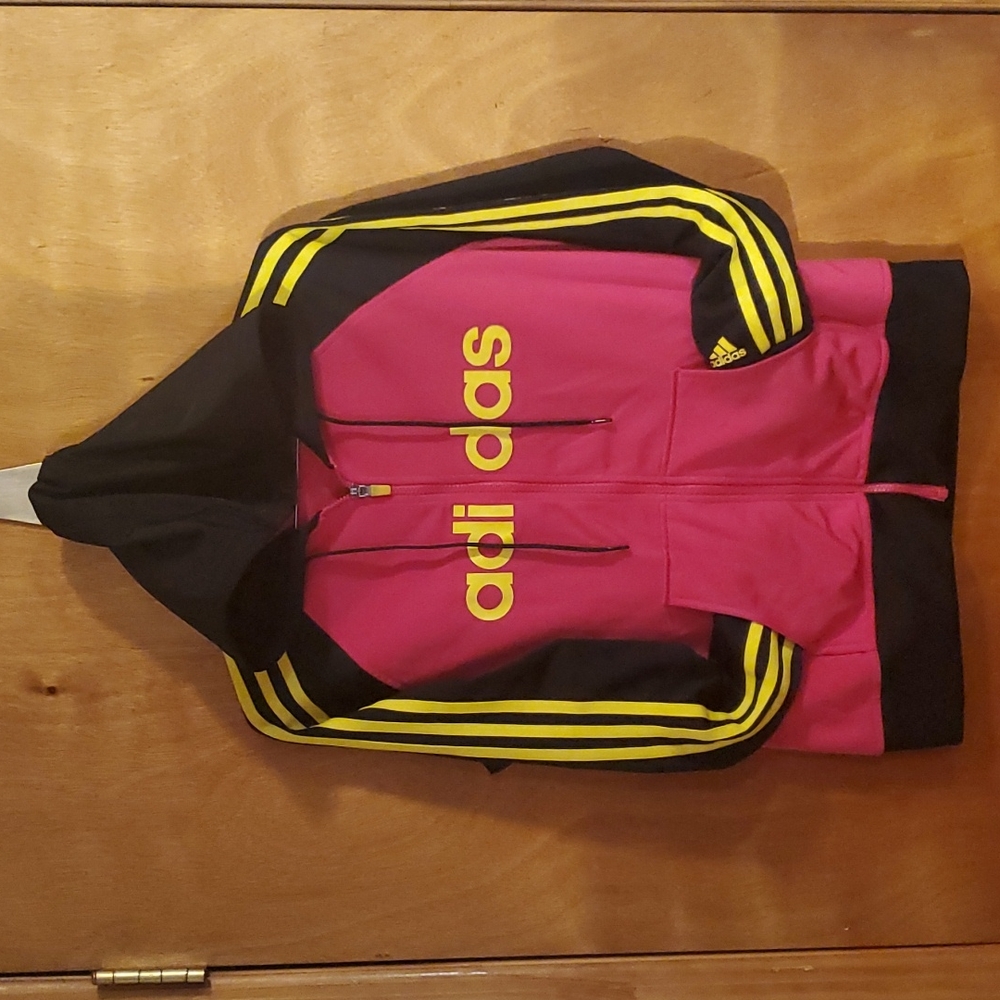 Adidas womens track jacket pink black yellow size L